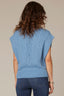 Heather Cerulean Blue Extended Shoulder Placement Cable Stitch Mock Neck Banded Hem Sweater Vest Top