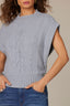 Heather Grey Extended Shoulder Placement Cable Stitch Mock Neck Banded Hem Sweater Vest Top