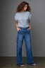 Mid Blue Denim Skyrise Contour Shape Technology Cargo Pocket Wide Leg Uneven Yoke Released Fray Hem Jean