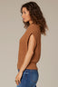 Nutmeg Extended Shoulder Placement Cable Stitch Mock Neck Banded Hem Sweater Vest Top