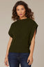 Winter Green Extended Shoulder Placement Cable Stitch Mock Neck Banded Hem Sweater Vest Top