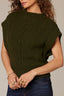 Winter Green Extended Shoulder Placement Cable Stitch Mock Neck Banded Hem Sweater Vest Top