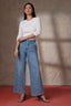 Light Blue Artisanal Emma Skyrise Center Front Seam Double Button Wide Leg Contour Shape Technology Jean