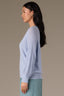 Blue Crush Three Quarter Pleated Sleeve Round V-Notch Neck Banded Hem Sweater