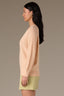 Peach Fuzz Three Quarter Pleated Sleeve Round V-Notch Neck Banded Hem Sweater