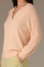 Peach Fuzz Three Quarter Pleated Sleeve Round V-Notch Neck Banded Hem Sweater