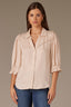 Macadamia Short Embroidered Puff Blouson Sleeve Collared V-Neck Western Back Yoke Button Down Woven Shirt