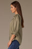 Oregano Short Embroidered Puff Blouson Sleeve Collared V-Neck Western Back Yoke Button Down Woven Shirt