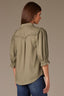 Oregano Short Embroidered Puff Blouson Sleeve Collared V-Neck Western Back Yoke Button Down Woven Shirt