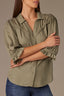 Oregano Short Embroidered Puff Blouson Sleeve Collared V-Neck Western Back Yoke Button Down Woven Shirt