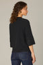 Black Three Quarter Button Sleeve Mandarin Collar Half Placket Knit Top