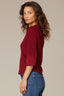 Dark Cherry Three Quarter Button Sleeve Mandarin Collar Half Placket Knit Top