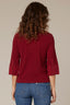 Dark Cherry Three Quarter Button Sleeve Mandarin Collar Half Placket Knit Top