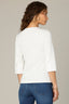 Off White Three Quarter Button Sleeve Mandarin Collar Half Placket Knit Top