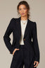 Dark Indigo Long Sleeve Puff Shoulder Single Button Flap Pocket Blazer