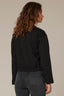 Black Long Surplus Drop Shoulder Sleeve Snap Front Round Ribbed Neck Cropped Dart Seam Bomber Jacket