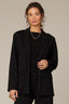 Black Long Sleeve Open Front Princess Seaming Angled Drop In Flap Pocket Blazer