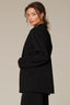 Black Long Sleeve Open Front Princess Seaming Angled Drop In Flap Pocket Blazer