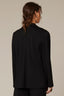 Black Long Sleeve Open Front Princess Seaming Angled Drop In Flap Pocket Blazer