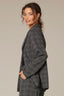 Charcoal Black Long Sleeve Open Front Princess Seaming Angled Drop In Flap Pocket Blazer