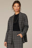 Charcoal Black Long Sleeve Open Front Princess Seaming Angled Drop In Flap Pocket Blazer