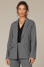 Heather Charcoal Long Sleeve Open Front Princess Seaming Angled Drop In Flap Pocket Blazer