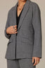 Heather Charcoal Long Sleeve Open Front Princess Seaming Angled Drop In Flap Pocket Blazer