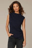 Heather Carbon Blue Sleeveless Pleated Mock Neck Asymmetrical Hem Knit Tank Top