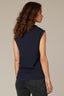 Heather Carbon Blue Sleeveless Pleated Mock Neck Asymmetrical Hem Knit Tank Top