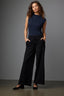 Black High Rise Ponte Patch Pocket Utility Self Tie Waist Wide Leg Pant