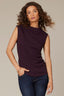 Heather Concord Grape Sleeveless Pleated Mock Neck Asymmetrical Hem Knit Tank Top