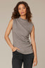 Heather Putty Sleeveless Pleated Mock Neck Asymmetrical Hem Knit Tank Top