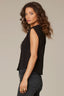 Black Extended Shoulder Crochet Trim Cutton Down Round Stand Collar Mix Media Woven Top