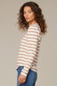 White Sahara Sand Long Puff Sleeve Scoop Neck Stripe Blocked Print Knit Top