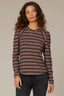 Oyster Mushroom Black Long Puff Sleeve Scoop Neck Stripe Blocked Print Knit Top