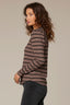 Oyster Mushroom Black Long Puff Sleeve Scoop Neck Stripe Blocked Print Knit Top