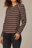 Oyster Mushroom Black Long Puff Sleeve Scoop Neck Stripe Blocked Print Knit Top