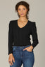 Black Long Puff Sleeve V-Neck Hi-Low Knit Top