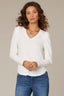 White Long Puff Sleeve V-Neck Hi-Low Knit Top