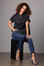 Black Long Roll Tab Sleeve Collar Neck Button Down Front Hi-Low Woven Top