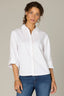 Off White Long Roll Tab Sleeve Collar Neck Button Down Front Hi-Low Woven Top