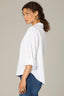 Off White Long Roll Tab Sleeve Collar Neck Button Down Front Hi-Low Woven Top