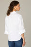 Off White Long Roll Tab Sleeve Collar Neck Button Down Front Hi-Low Woven Top