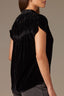 Black Extended Short Sleeve Shirred Shoulder Back Yoke Smock High Round Neck Woven Velvet Top
