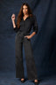 Black Denim Contour Shape Technology High Rise Hem Cutout Metallic Beading Sam Wide Leg Jean 