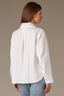 Off White Long Button Sleeve Rhinestone Beaded Collar Neck Button Down Front Pleated Back Split Hi-Low Hem Woiven Shirt