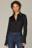 Black Long French Cuff Sleeve Collar Neck Square Yoke Button Down Woven Shirt