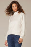 Heather Ecru Long Dolman Sleeve Mixed Media Mock Neck Banded Hem Knit Top