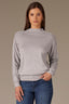 Heather Grey Long Dolman Sleeve Mixed Media Mock Neck Banded Hem Knit Top