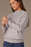 Heather Grey Long Dolman Sleeve Mixed Media Mock Neck Banded Hem Knit Top